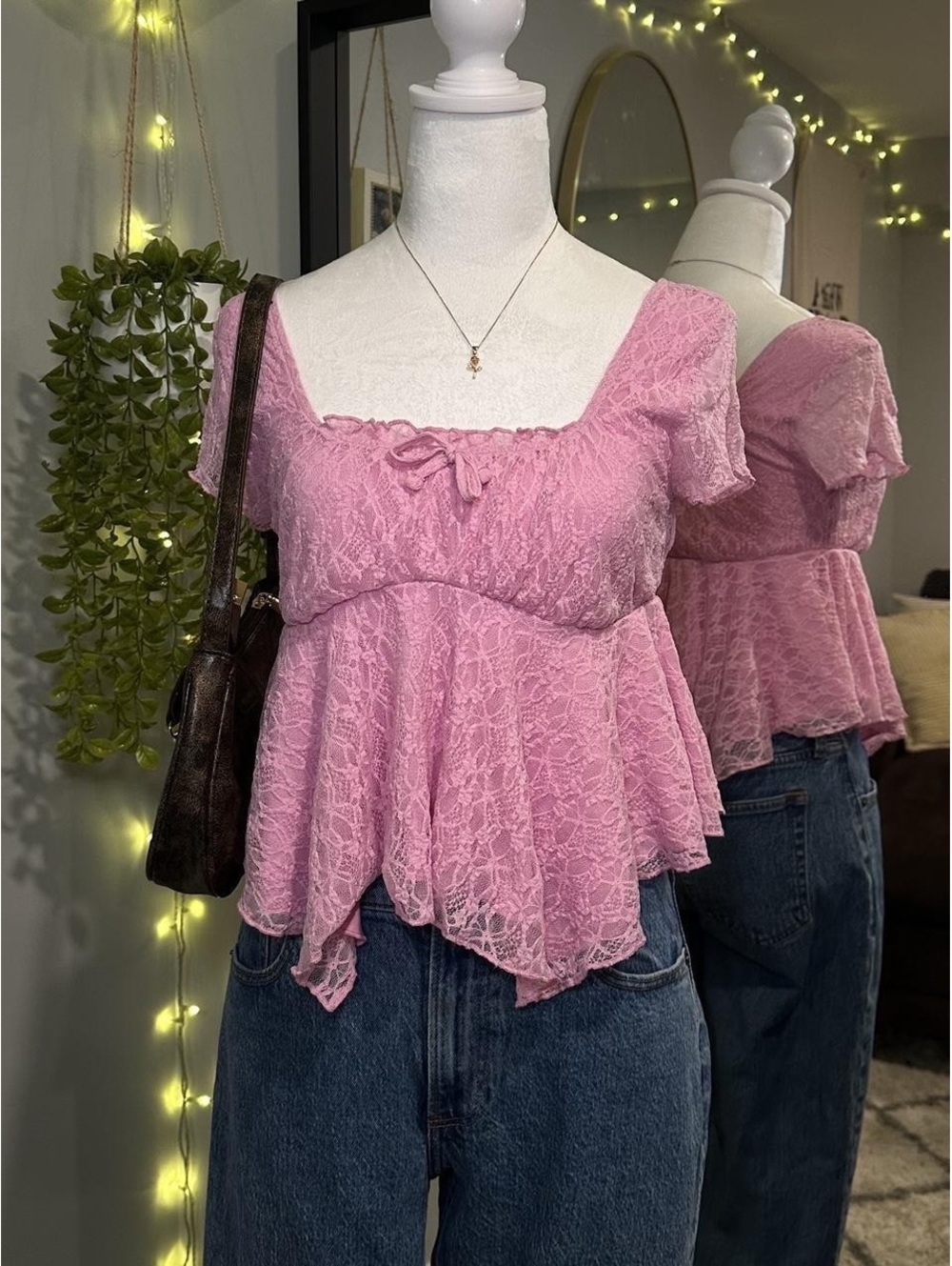 Pink Lace Babydoll Top 🎀